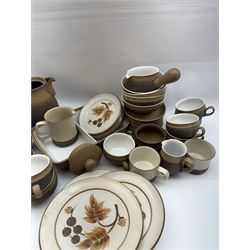 Denby Cotswold pattern, part tea and dinner service, including eight dinner plates, eight tea cups and saucers, serving dishes etc  