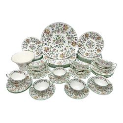 Minton Haddon Hall part tea and dinner service, including six cups and saucers, six dinner plates, six side plates, six twin handled bowls and saucers etc (44) 