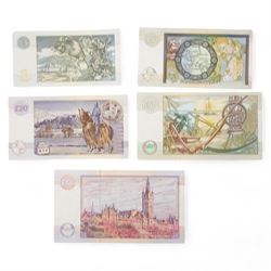 Clydesdale Bank set of five 'Genuine Collectors Sterling Banknotes' comprising one-hundred pounds 'A/AQ 2nd October 1996', fifty pounds 'A/CC 9th January 2006', twenty pounds 'A/EJ 24th June 2006', ten pounds 'A/EH 16th April 2007' and five pounds 'E/EC 19th June 2002', housed in a card folder