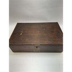 Wooden storage box, with hinged lid, marked Manchester to one side, H11cm, L38cm, D25cm 