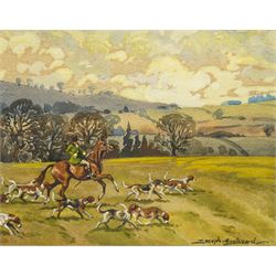 Joseph Appleyard (Yorkshire 1908-1960): 'Rockwood Harriers' Leading the Hounds, gouache signed, titled verso 14cm x 18cm