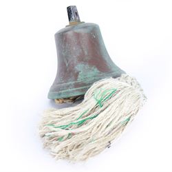 Early 20th century bronze ship's bell, inscribed 'Rosa 1921', with plaited rope pull, H19cm