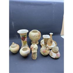 Collection of Royal Worcester Blush Ivory, including candle snuffer modelled as a monk, bamboo vase, twin handled vase etc (12)