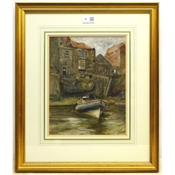 Robert Jobling (Staithes Group 1841-1923): Coble at Staithes, watercolour signed with initials 30cm x 23.5cm 
Provenance: with Phillips & Sons Cookham July 1997, label verso
