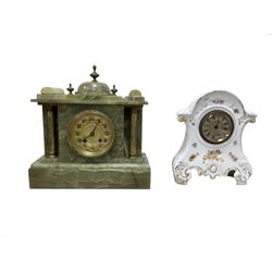 French-early 20th century 8-day onyx mantle clock and a German late 19th century porcelain...