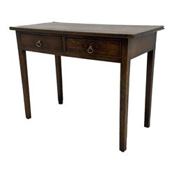 19th century oak side table, rectangular top over two drawers, on square tapering supports 