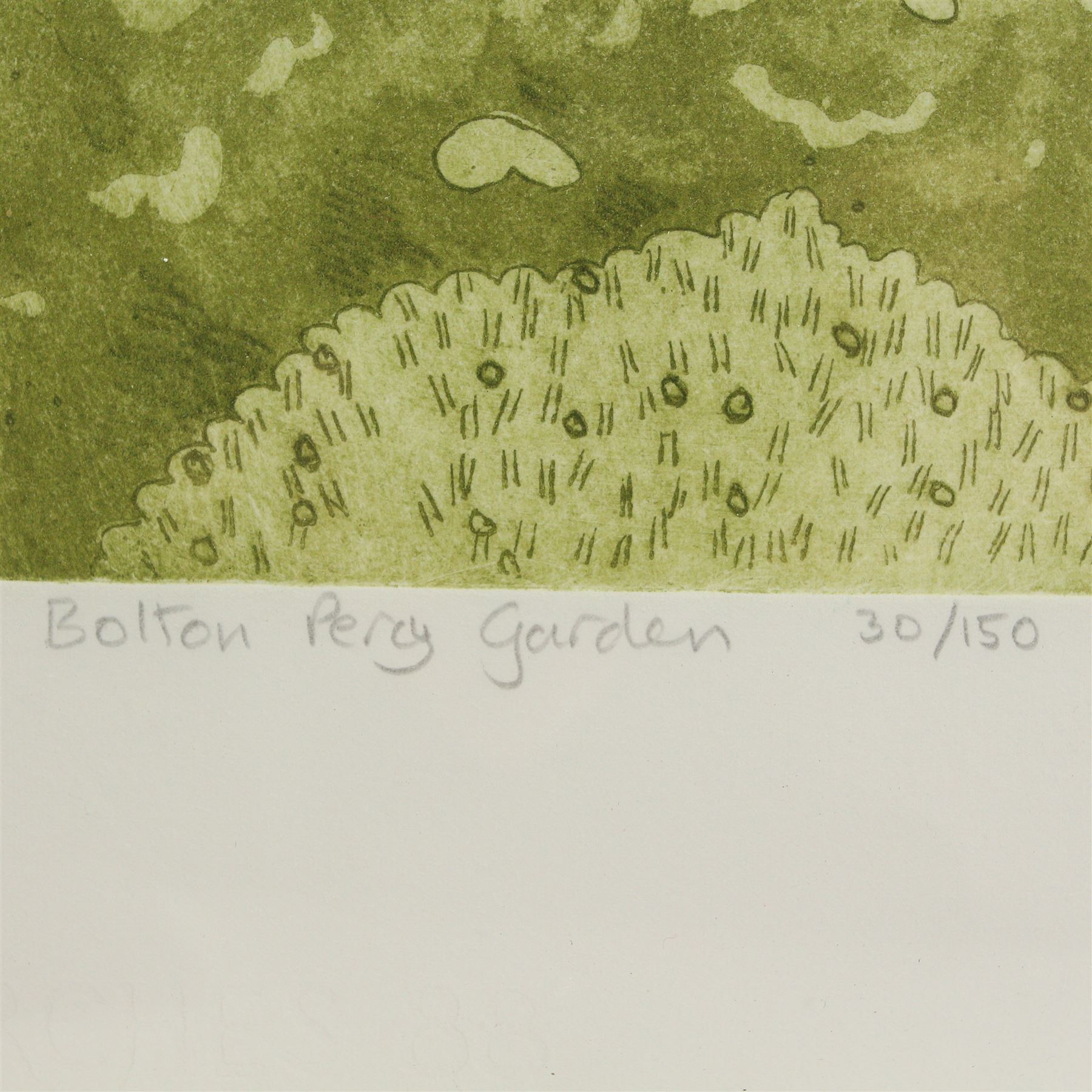 John Brunsdon (British 1933-2014): 'Bolton Percy Garden', limited edition etching and aquatint signed, titled and numbered 30/150 in pencil 44cm x 30cm