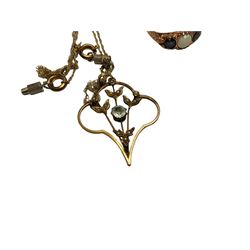 9ct gold Edwardian stone set pendant and brooch, together with a 9ct gold opal and sapphire ring