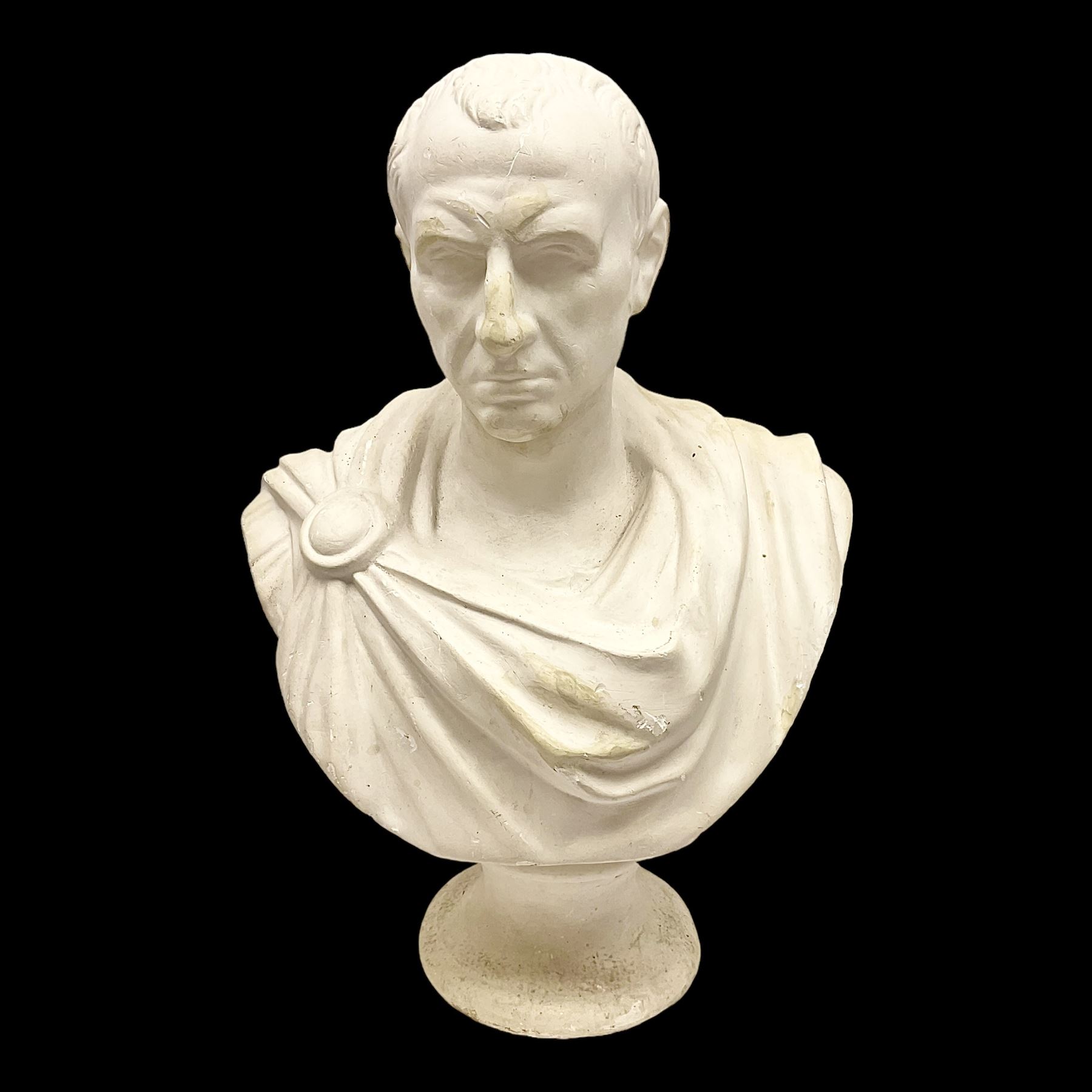 Composite bust of a classical figure of the Roman Julius Caesar being raised on a socle plinth, H62cm