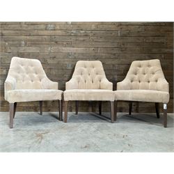 6 x armchair, upholstered in buttoned back beige fabric