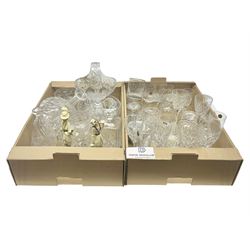 Large collection of crystal glassware, together with glass decanters, bowls, covered bon bon dish etc, in two boxes 