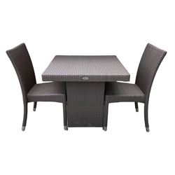 4 x Skyline Design square rattan garden table and two chairs (maroon/maroon)