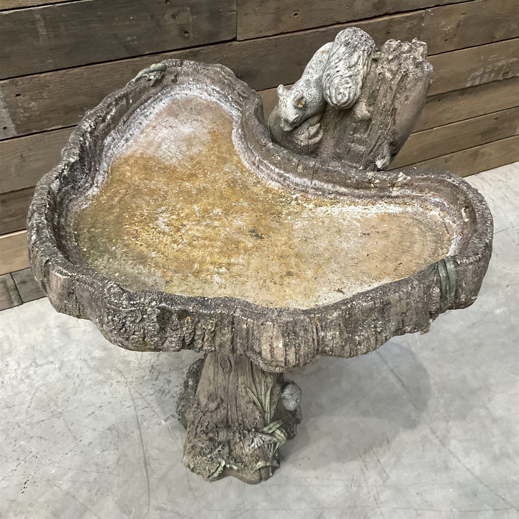 Small 19th century square stone trough and a cast stone bird bath