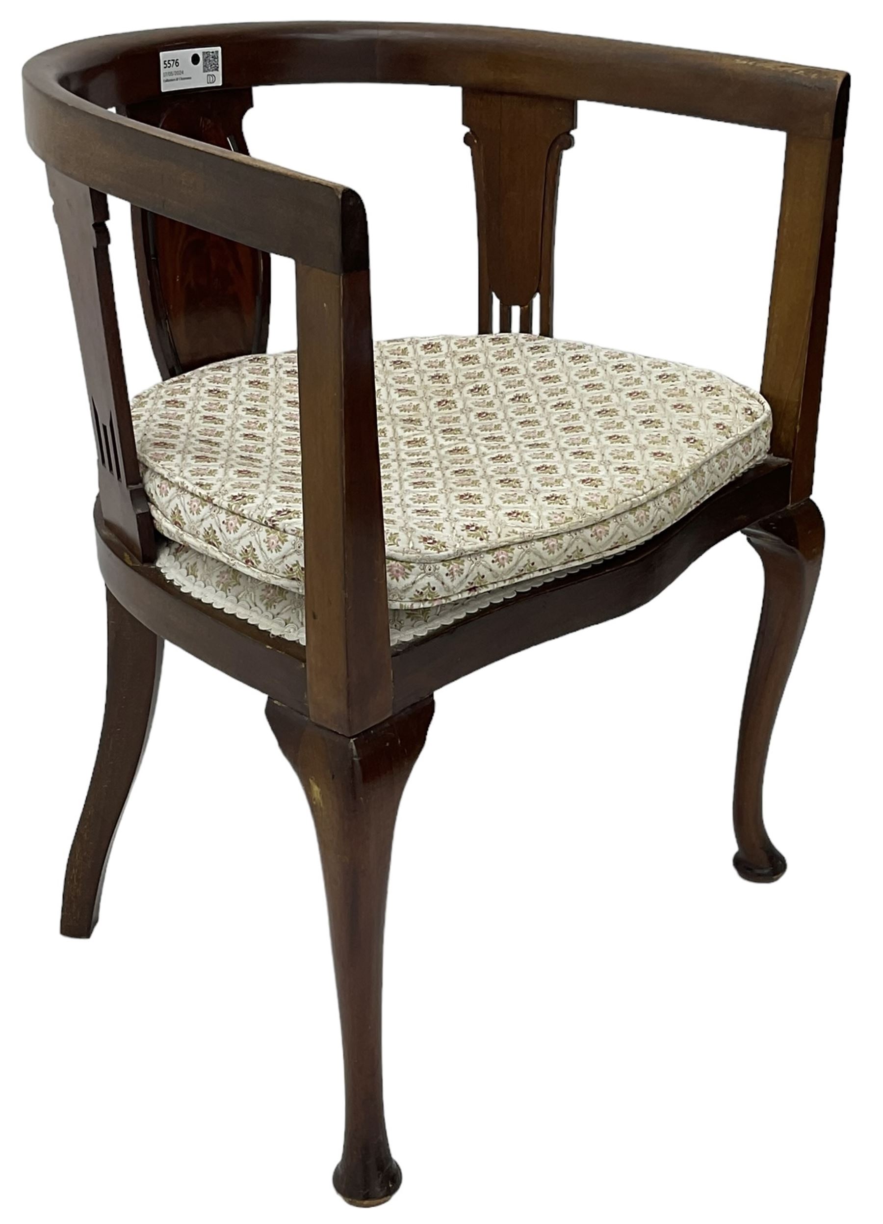 Early 20th century mahogany tub shaped chair, upholstered seat