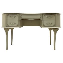 Mid-to-late 20th century cream and gilt kidney-shaped dressing table, fitted with five drawers, on cabriole supports 