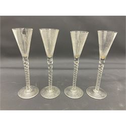 Collection of 18th century and later glassware, including set of three with twist stems and etched and fluted examples