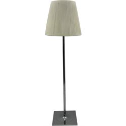 Philippe Starck (b. 1949) for Flos - 'KTribe Floor 2' standard lamp, the base, rod support, and diffuser support in die-cast, polished, and chrome-plated Zamak alloy, with an inner frosted diffuser and an outer fabric shade, equipped with an electronic dimmer switch