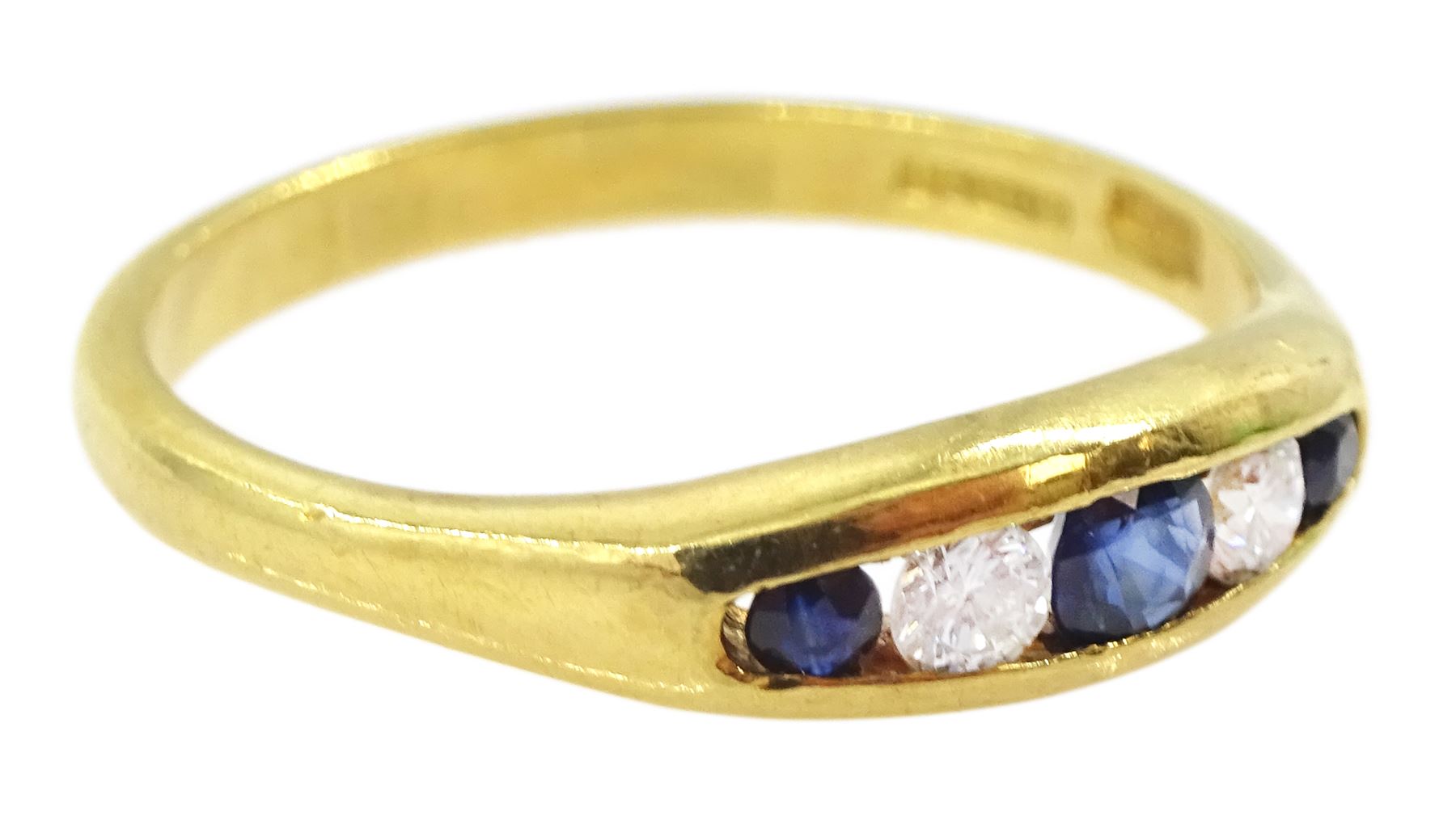 18ct gold five stone sapphire and diamond ring, Birmingham 1988