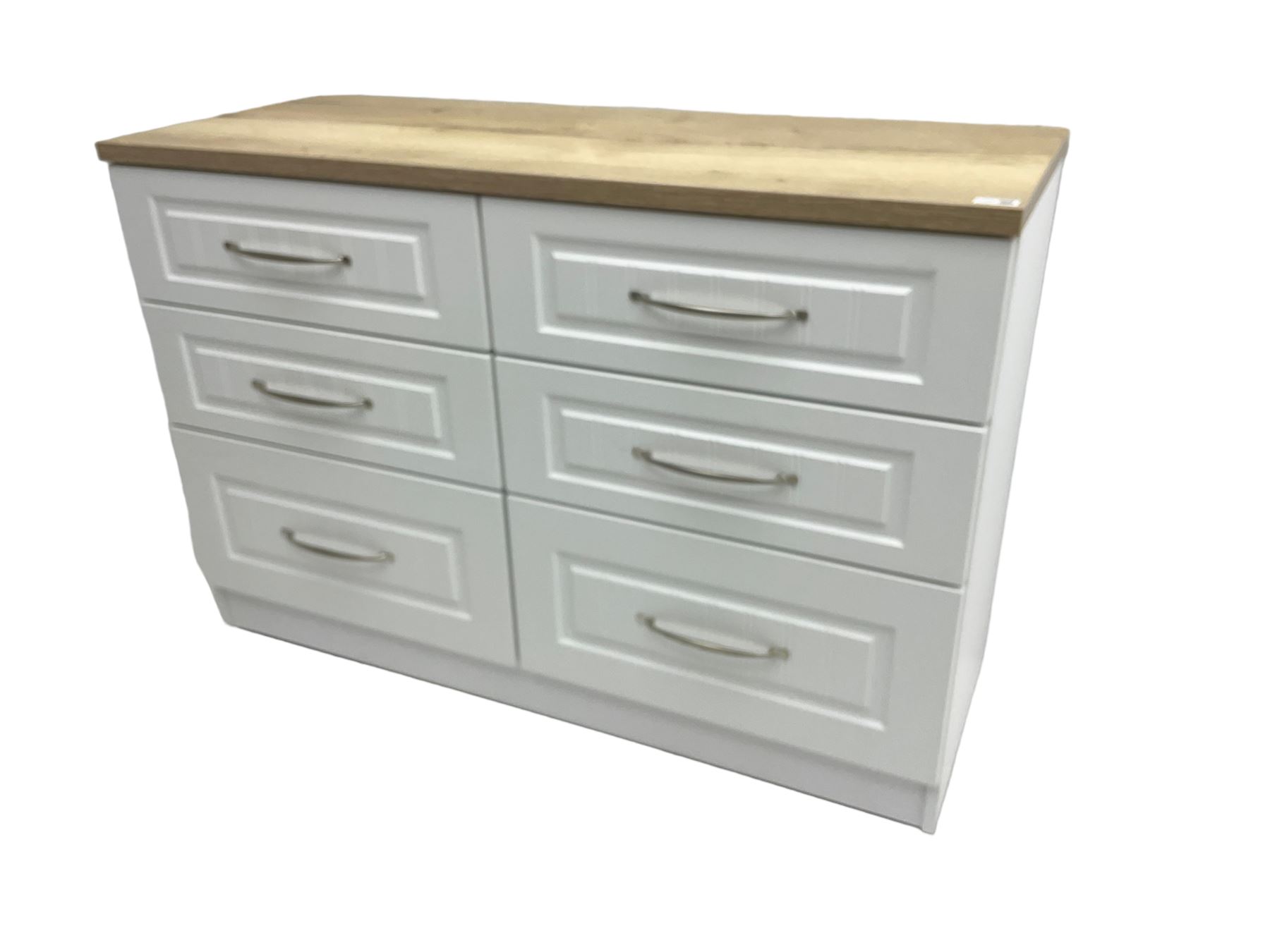 Oak and white finish six drawer chest 