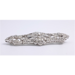  Art Deco diamond set platinum brooch, brilliant and baguette cut diamonds  
