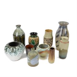 Collection of studio pottery vases, including an example from Shelf Pottery, of baluster f...