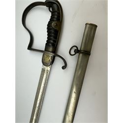 Ottoman/Turkish WW1 Period Infantry Officer's Short Sword,  the single edge fullered steel blade etched with a martial trophy, star and crescent, L73cm, the rib etched Vahram Tagirian, with steel scabbard, L87cm