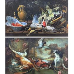 After Frans Snyders (Flemish 1579-1657): Still Life of Game, pair 20th century oils on panel signed with 'CSM' monogram 29cm x 49cm (2)