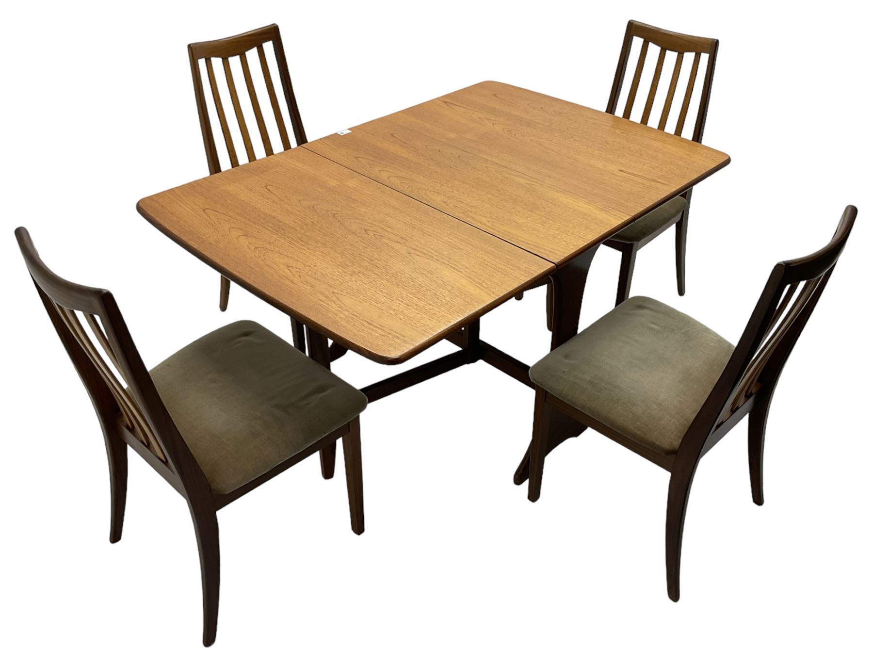 G-Plan - teak folding dining table (91cm x 136cm, H72cm), and a set of four chairs