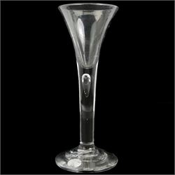 18th century wine glass, circa 1760, tapered trumpet bowl on a plain stem with tear drop, H17cm