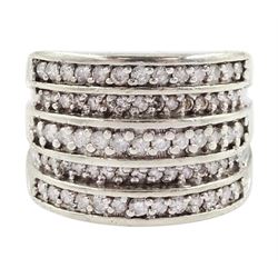 9ct gold five row round brilliant cut diamond half eternity ring, hallmarked, total diamond weight 1.00 carat