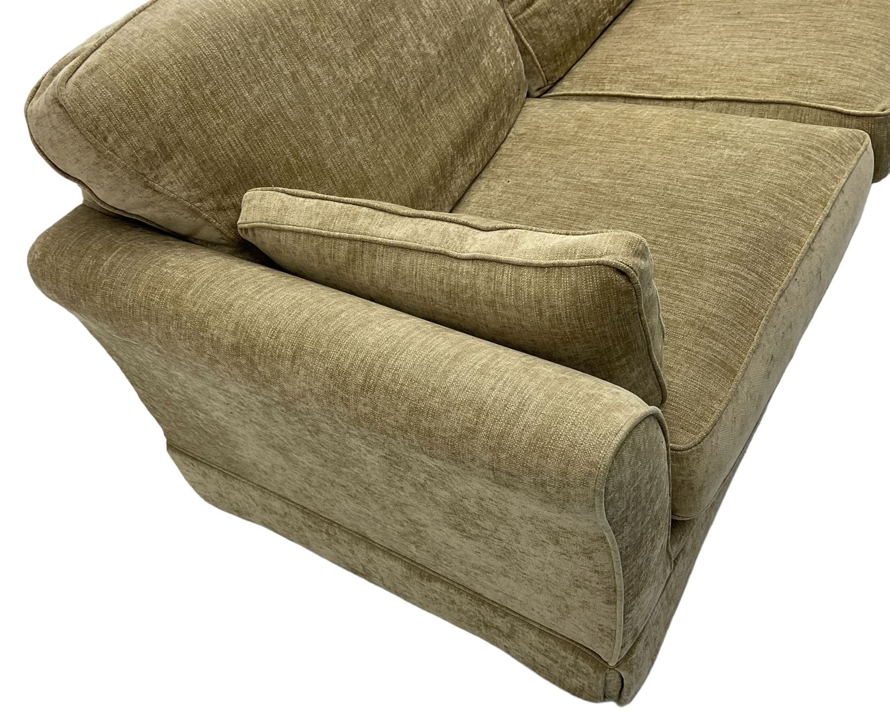 Three seat sofa (W200cm, H96cm, D100cm); and matching two-seat sofa (W180cm); upholstered in natural fabric