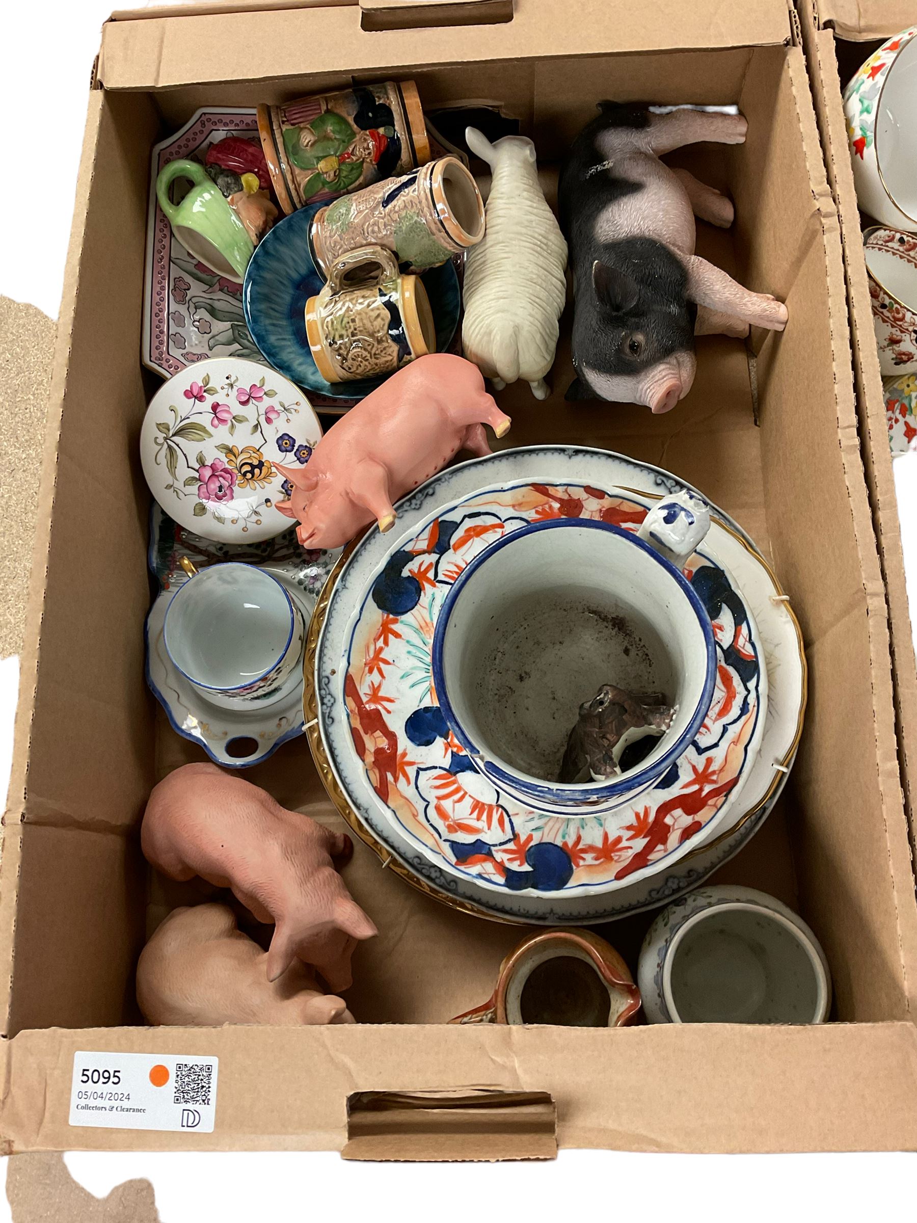 Collection of ceramics, including tea service, frog mug, figures and other collectables, in four boxes 