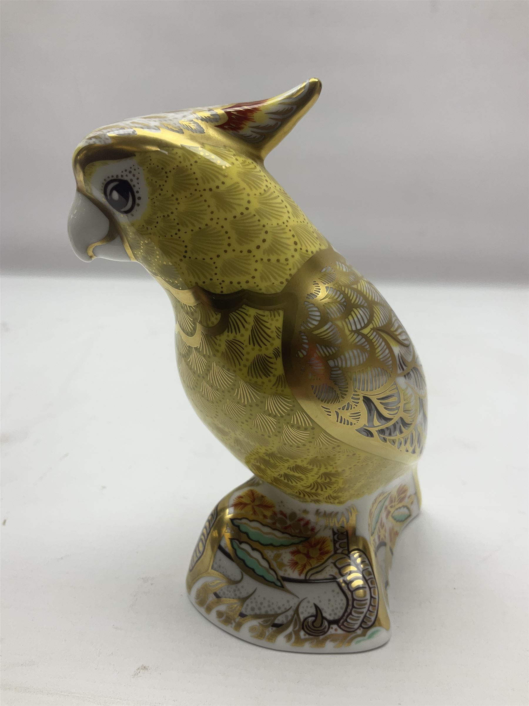 Royal Crown Derby Citron Cockatoo, with gold stopper, H13cm 