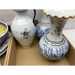 Collection of continental ceramics including jugs, chargers and vases 