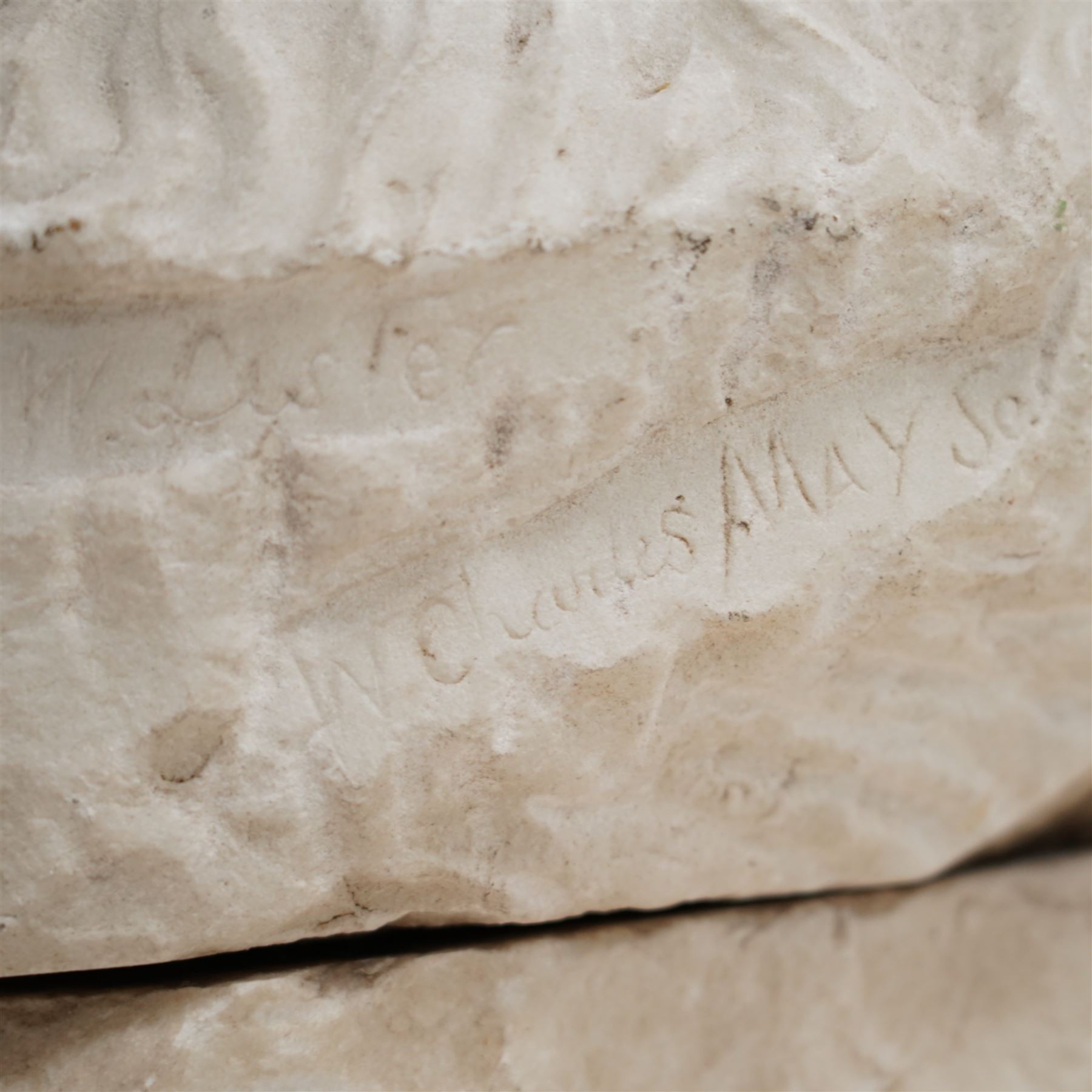 William Charles May (1870-1931): carved white marble bust depicting Mrs W Lister, signed and named verso