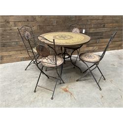 Mosaique circular garden table and four chairs