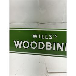 Wills's Woodbine enamel advertising sign, with white and black lettering on a green ground, W73.5cm, H23cm
