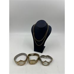 9ct gold belcher chain, hallmarked and three Rotary quartz wristwatches