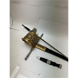 Spanish crossed sword, marked Toledo to the blade, together with a fencing foil and a decorative scottish dagger