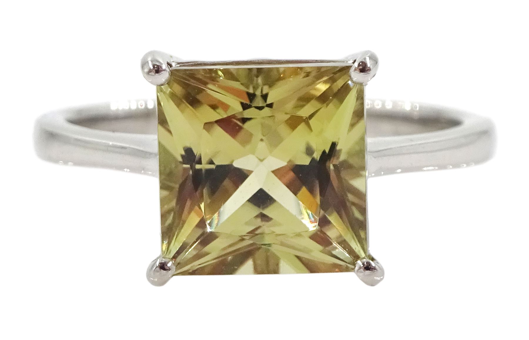 Platinum single stone princess cut csarite ring, hallmarked, csarite approx 3.95 carat