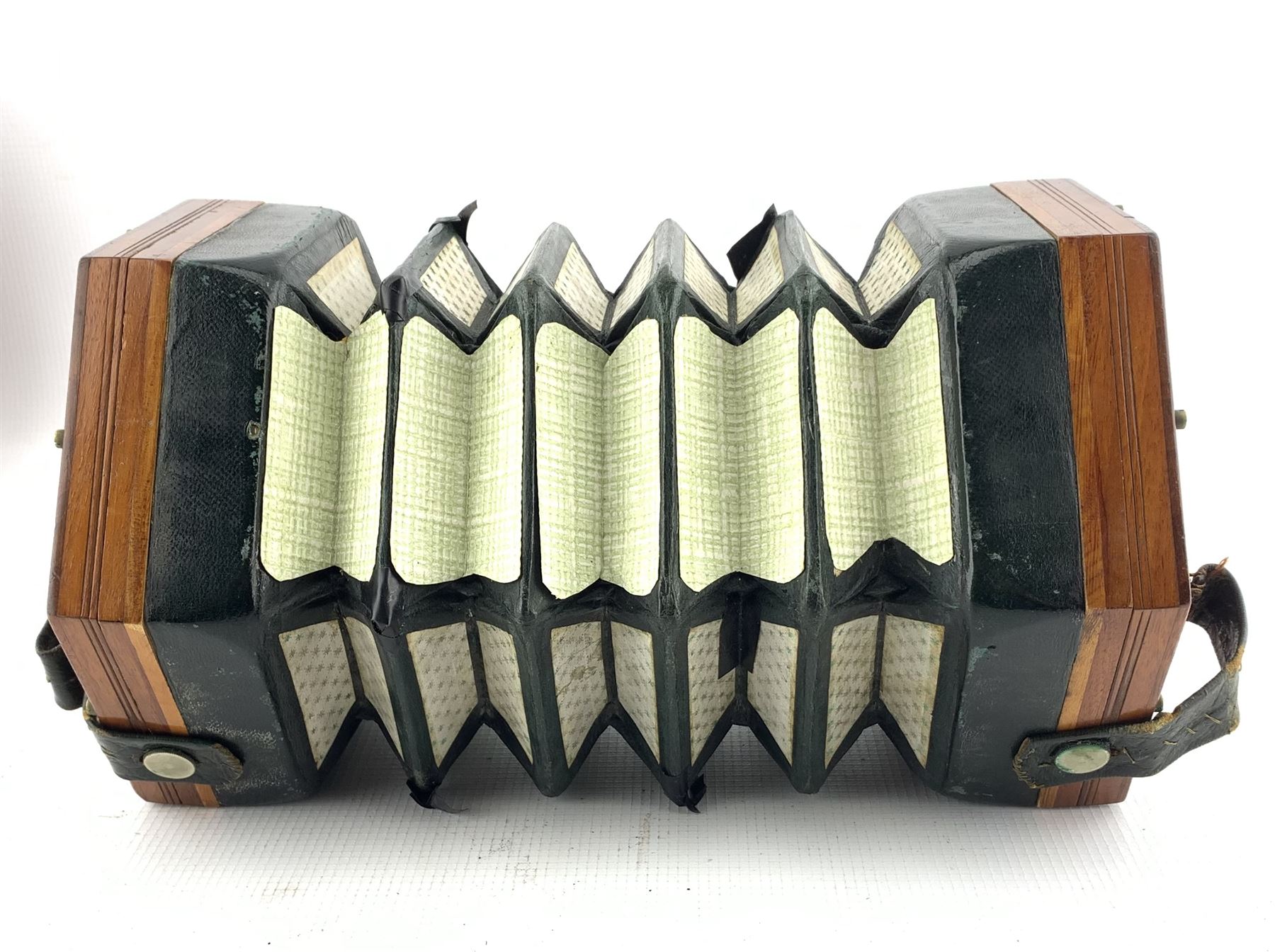 Late Victorian concertina by George Case for Boosey & Co with forty eight buttons in original box. This item has been registered for sale under Section 10 of the APHA Ivory Act