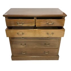 Large Victorian mahogany chest, moulded rectangular top over two short and three long graduating drawers, on plinth base 