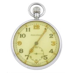 Jaeger-Lecoultre WWII military issue chrome plated keyless lever pocket watch, white / cre...