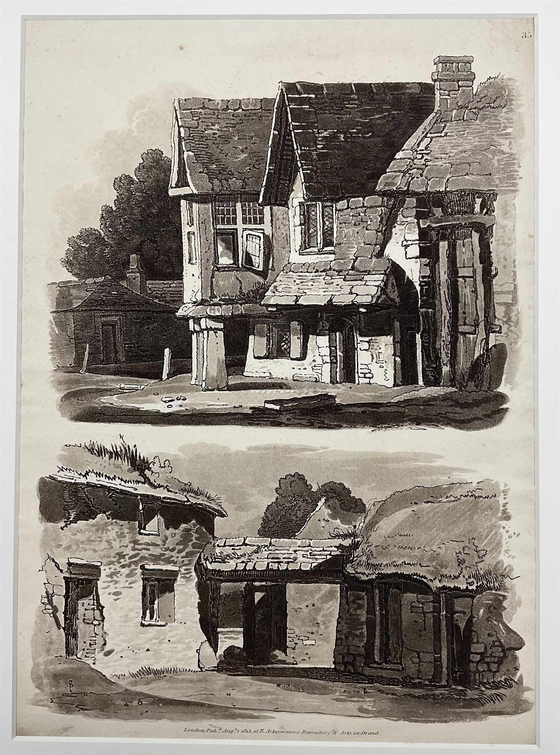 Samuel Prout (British 1783-1852): 'Rudiments of Landscape in Progressive Studies. Drawn, and Etched in Imitation of Chalk', collection of soft ground etchings pub. Rudolph Ackermann c.1813, each 36.5cm x 26cm, each mounted and bound in two bespoke folios