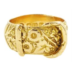 Early 20th century 18ct gold buckle ring, with engraved floral and foliate decoration by William Lewis, Birmingham 1913