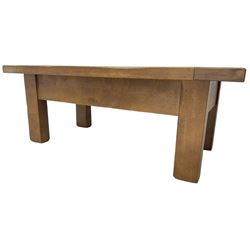 John Lewis - 'Bergerac' oak coffee table, rectangular plank top with single drawer to the longer side, on square supports 