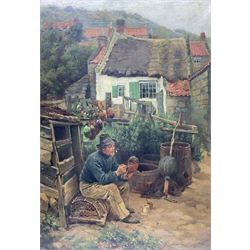 Ralph Hedley (Staithes Group 1851-1913): Painting Buoys at Runswick Bay, oil on canvas sig...