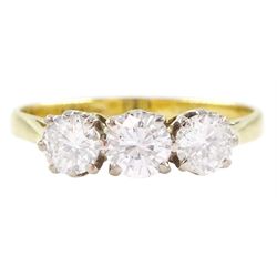 18ct gold three stone round brilliant cut diamond ring, total diamond weight approx 1.00 carat