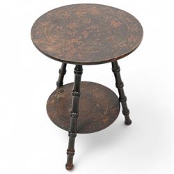 Early 20th century carved beech Gypsy table, circular top and undertier decorated with fru...