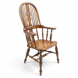 Victorian design high back Windsor armchair, double hoop and stick back with shaped pierce...